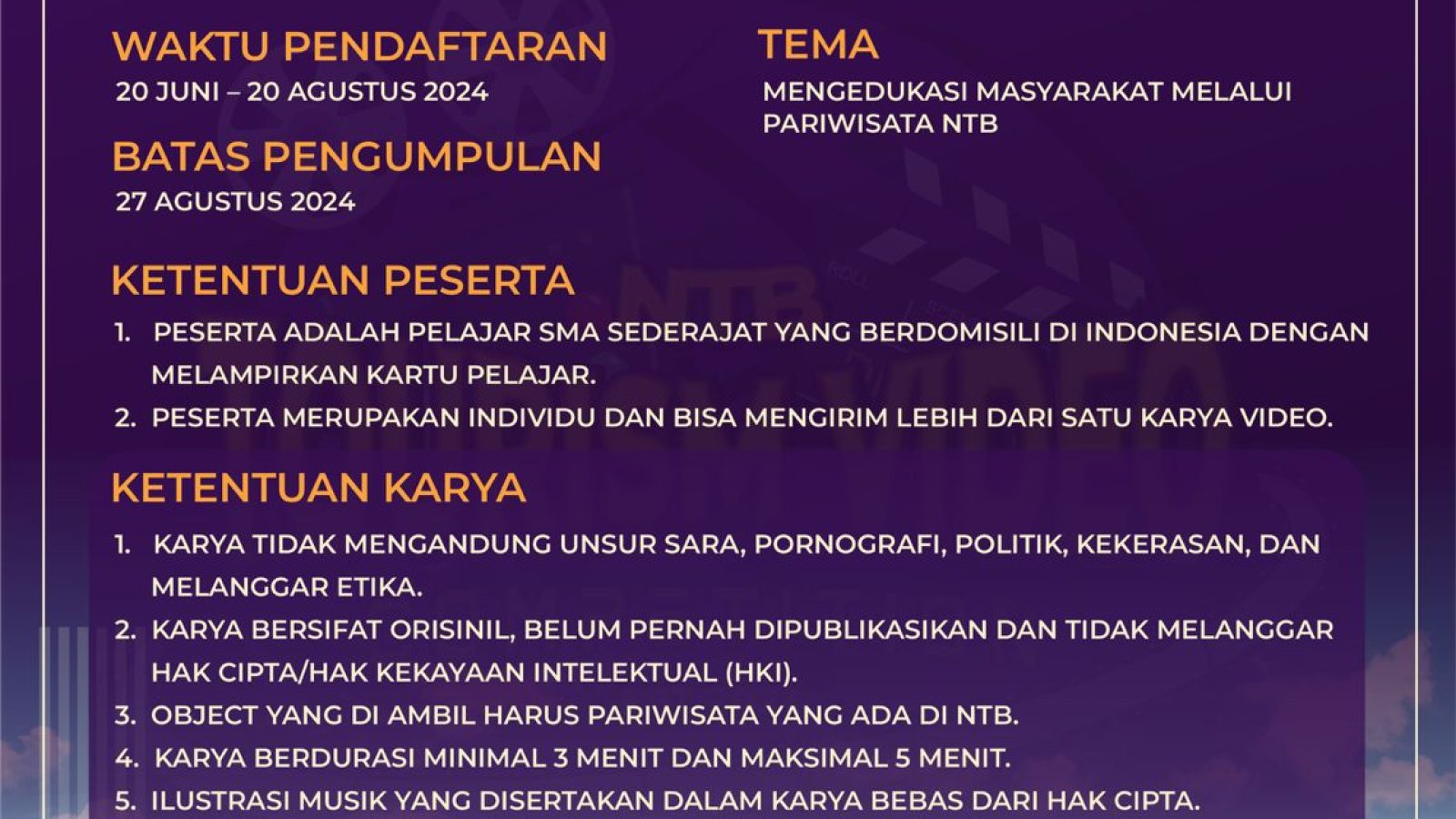 Lomba Video Pariwisata NTB Diperpanjang