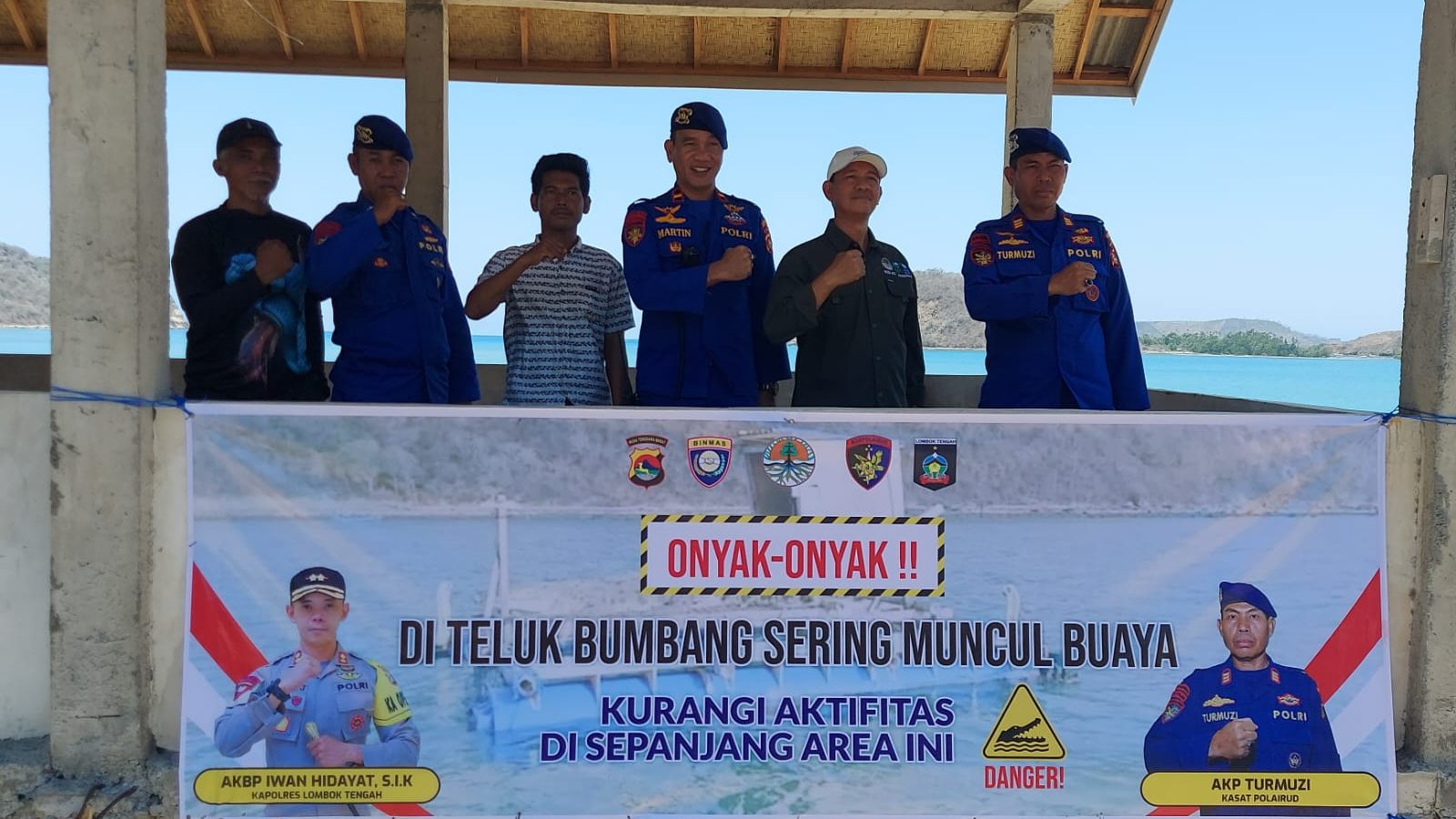Sering Muncul Buaya, Polres Lombok Tengah Imbau Masyarakat Waspada di Teluk Bumbang.
