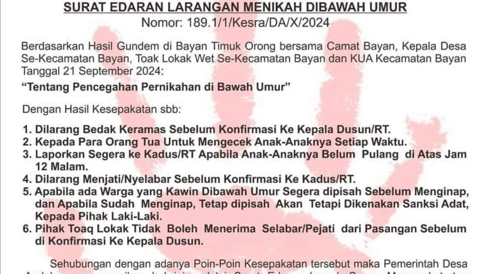 Desa Andalan dan Mumbul Sari Tindaklanjuti Kesepakatan Gundem Tokoh Adat Bayan
