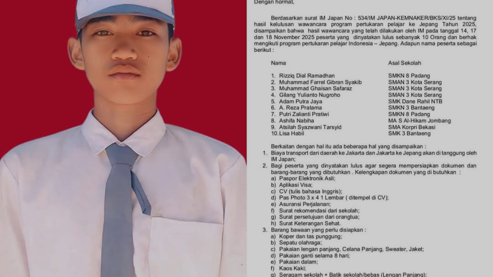 Satu-satunya dari NTB, Siswa SMK Dane Rahil Lolos Program Pertukaran Pelajar ke Jepang 2025